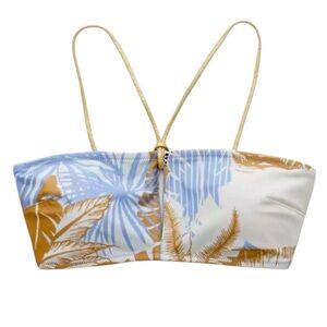 NEW AERIE SWIM Tropical Print Glitter Bandeau Bikini Top Sz S